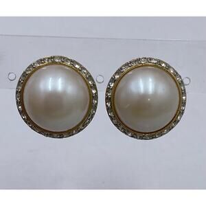 Richelieu Vintage Post Earrings Gold Tone with‎ Faux Pearl Rhinestones Classic